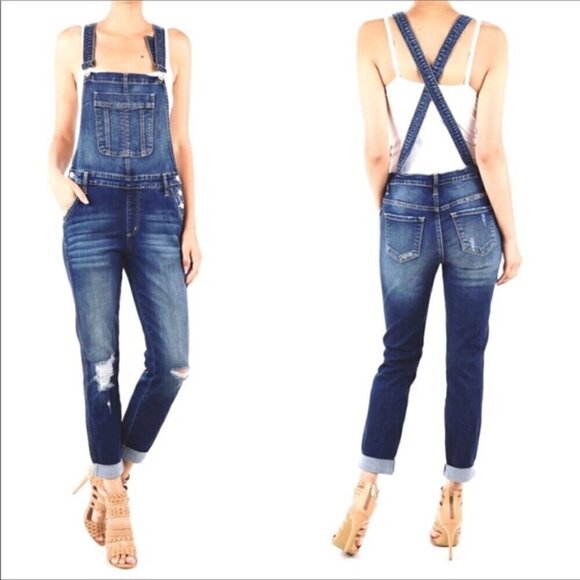 KanCan Bib Overalls Size XL Distressed Ripped Knees Adjustable Straps Pockets - Picture 14 of 14